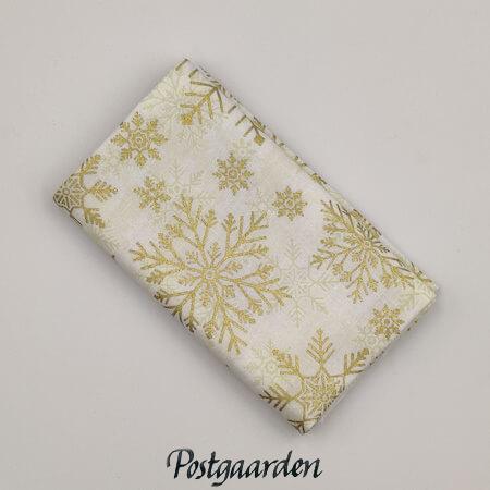 FQ7895 Beige med guld snefnug jul patchworkstof - postgaarden.com