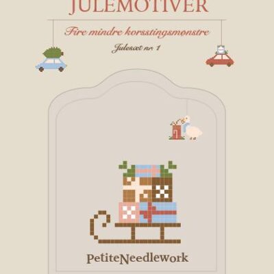 Julesæt 1 forside- Kælk med pakker -Biler med pakke & juletræ - Gås med pakke - Broderimønster - postgaarden.com