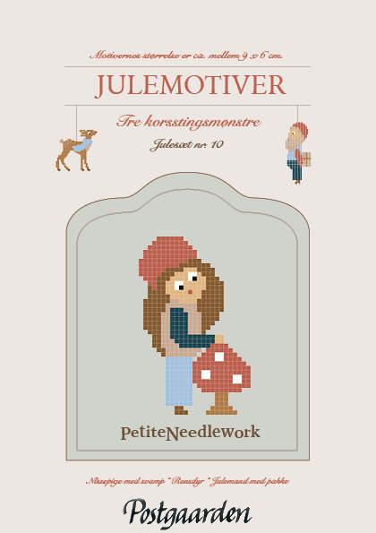 Julesæt 10 forside - Nissepige med svamp _ Rensdyr _ Julemand med pakke - postgaarden.com