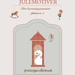 Julesæt 4 forside - Skilderhus med svane - Engel med lys - Gyngehest - Nisse med pakker - postgaarden.com