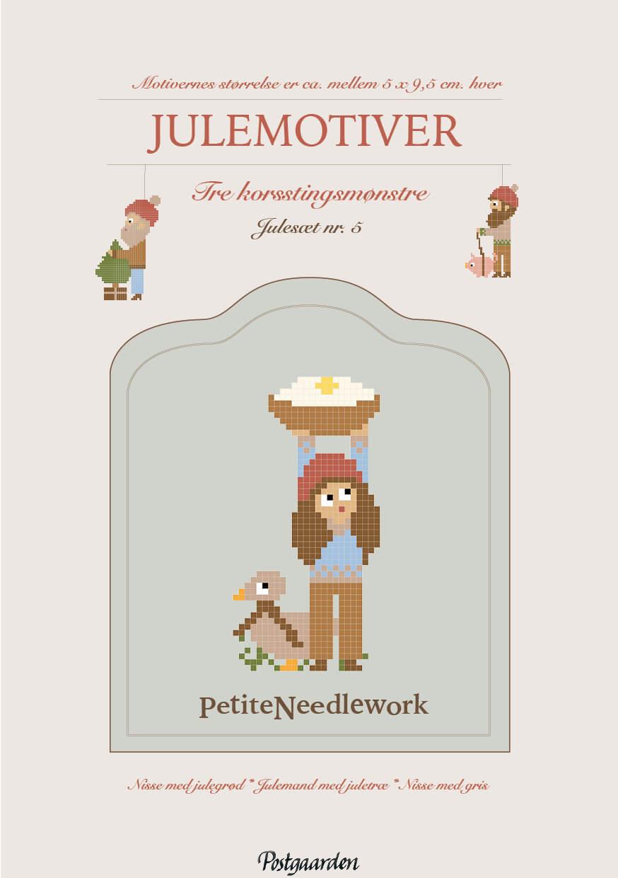 Julesæt 5 forside - Nisse med julegrød - Julemand med juletræ - Nisse med gris - postgaarden.com