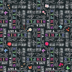 7941 sort med tekst simple life patchworkstof - postgaarden.com