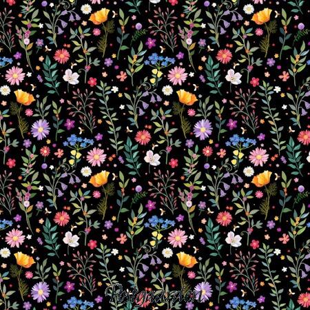 7943 sort med blomstereng patchworkstof - postgaarden.com