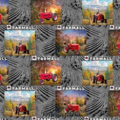 7956 grå med farmall traktorer patchworkstof - postgaarden.com