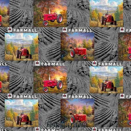 7956 grå med farmall traktorer patchworkstof - postgaarden.com