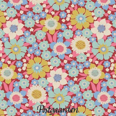 7971 wallflower Lauren Burgundy tilda patchworkstof - postgaarden.com