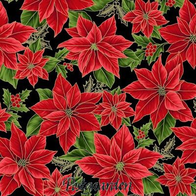 Røde julestjerner på patchworkstof - Varenr. 7975