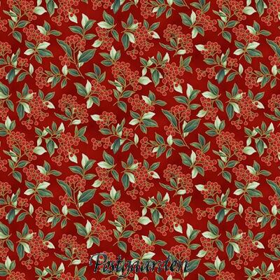 7976 Patchworkstof i Rødt med røde bær og grønne blade - Varenr. 7976