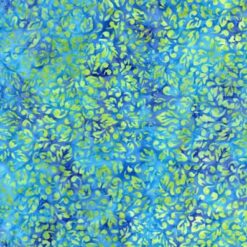 Blå Turkis patchworkstof i Bali batik med blade – varenummer 7987