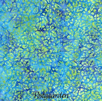 Blå Turkis patchworkstof i Bali batik med blade – varenummer 7987