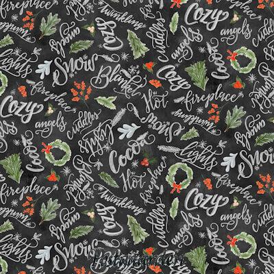 Mørkgrå patchworkstof med juleord patchworkstof - varenummer 7980