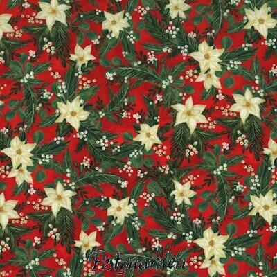 Rød patchworkstof med hvid julestjerme - varnummer 7981