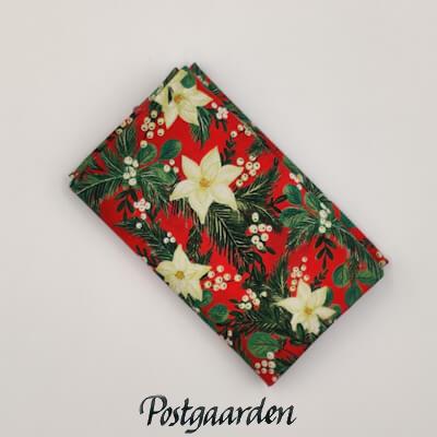 Rød patchworkstof med hvid julestjerme - Varenummer FQ7981