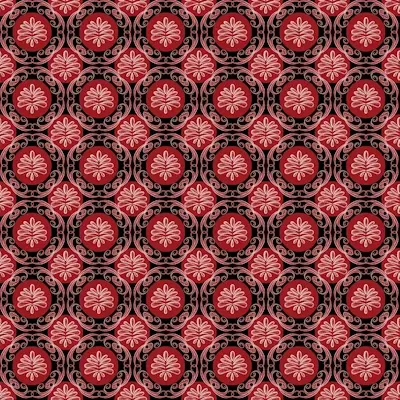 Sort rød med geometrisk mønster patchworkstof - 7994