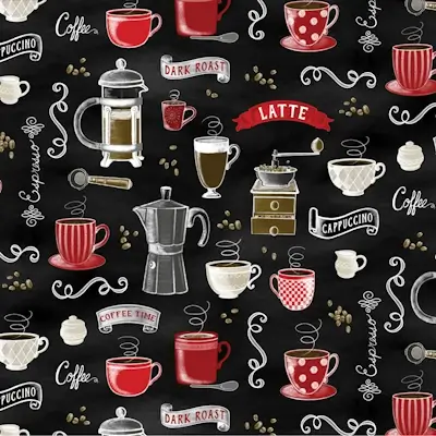 Sort med kaffe patchworkstof - 7995