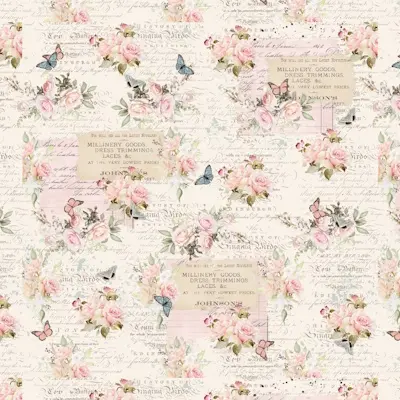 8094 Parisian Snippets Roser og tekst patchworkstof