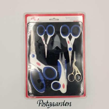 Saksesæt med 5 sakse - Skræddersaks, Trådsaks, Sysaks, Broderisaks, Storkenæbssaks - Postgaarden.com