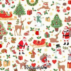 7789 Råhvid med julemotiver patchworkstof - postgaarden.com