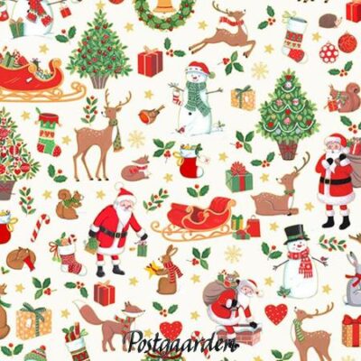 7789 Råhvid med julemotiver patchworkstof - postgaarden.com
