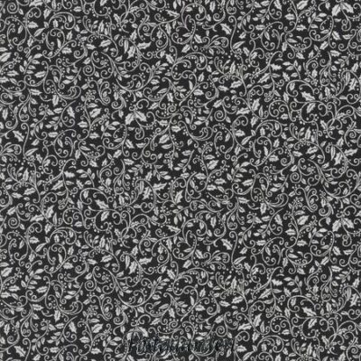 7796 Sort med sølv blade patchworkstof - postgaarden.com