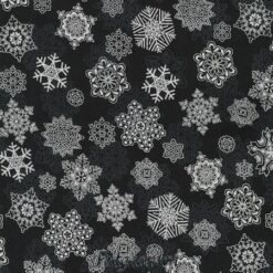 7797 Sort med sølv stjerner patchworkstof - postgaarden.com