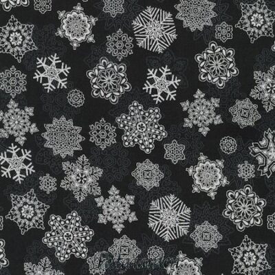 7797 Sort med sølv stjerner patchworkstof - postgaarden.com