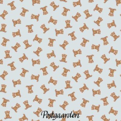 7802 Lyseblå med små bamser patchworkstof - postgaarden.com