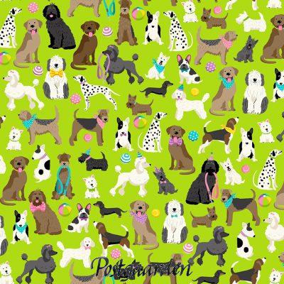 7806 Grøn med hunde patchworkstof - postgaarden.com