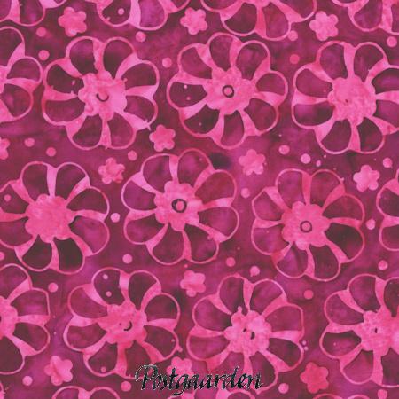7808 Pink med blomster bali batik patchworkstof - postgaarden.com