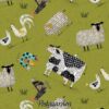 7810 Grøn med høns får ko patchworkstof - postgaarden.com