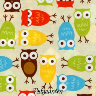 7812 Beige med ugler patchworkstof - postgaarden.com