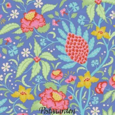 7823 blå med blomster patchworkstof - postgaarden.com