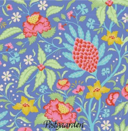 7823 blå med blomster patchworkstof - postgaarden.com