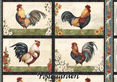 7826 panel med haner dækkeserviet patchworkstof - postgaarden.com