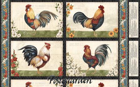 7826 panel med haner dækkeserviet patchworkstof - postgaarden.com