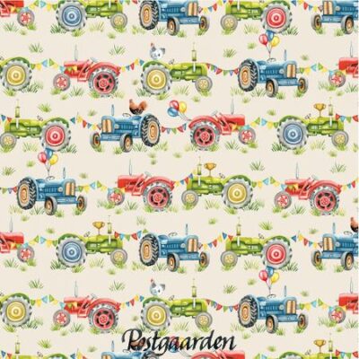 7827 cream med traktorer patchworkstof - postgaarden.com