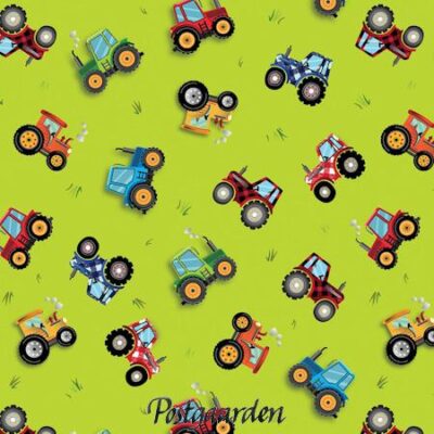 7864 grøn med traktor patchworkstof - postgaarden.com