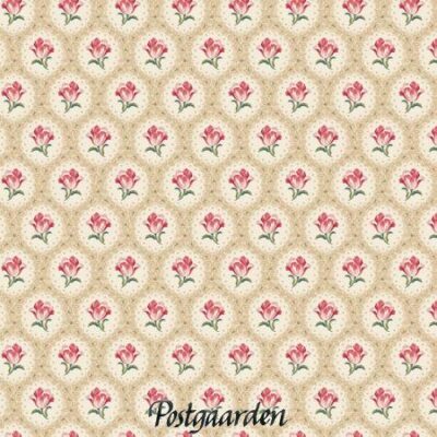 7871 beige med blomst i firkant patchworkstof - postgaarden.com