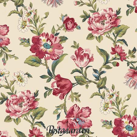 7873 Beige med store blomster patchworkstof - postgaarden.com