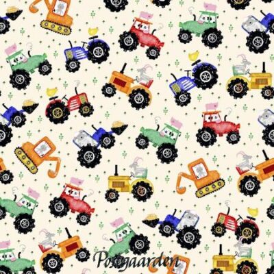 7881 flannel hvid med traktor patchworkstof - postgaarden.com