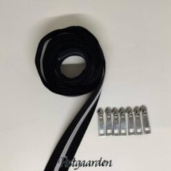 Sort med sølv lynlås 6mm med syv skydere - postgaarden.com